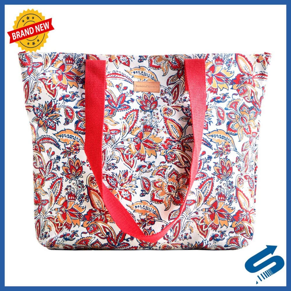 Cotton Canvas Tote Bag With Magnetic Closure And Interior Pockets For Everyday